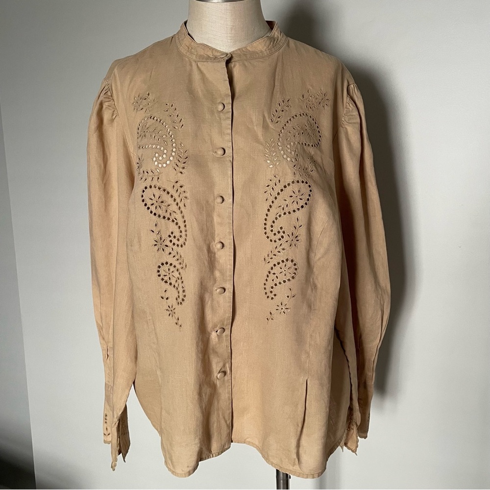 Lauren Ralph Lauren tan linen blouse size 1X